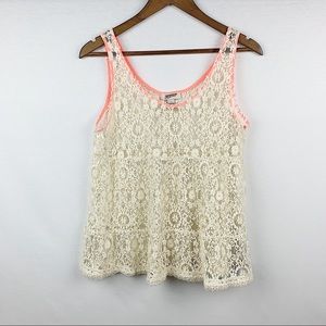 Arizona Sheer Ruffle Lace Tank Top Scoop Neck